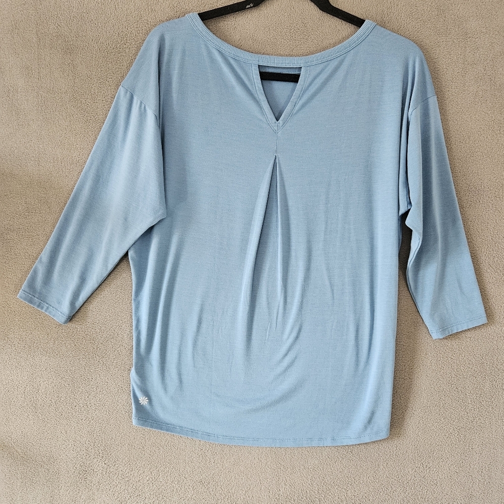 Athleta Athletic Womens XXS Slouch Sleeve Shirt Blue Oversized Open Back